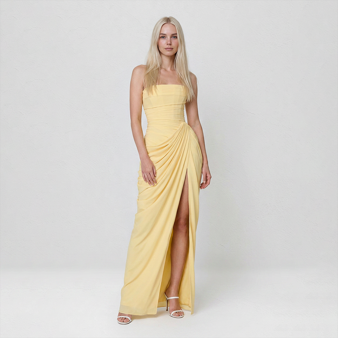 【Formal Evening】 Maxi Bodycon Polyester Chiffon Elegant Off-Shoulder Pleated Backless Slit Dress - MYTHSIS