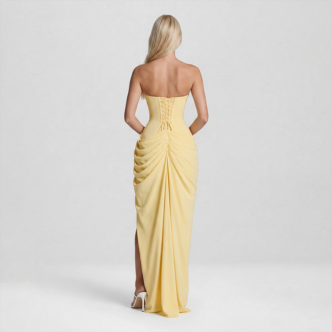 【Formal Evening】 Maxi Bodycon Polyester Chiffon Elegant Off-Shoulder Pleated Backless Slit Dress - MYTHSIS