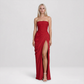 【Formal Evening】 Maxi Bodycon Polyester Chiffon Elegant Off-Shoulder Pleated Backless Slit Dress - MYTHSIS