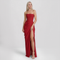 【Formal Evening】 Maxi Bodycon Polyester Chiffon Elegant Off-Shoulder Pleated Backless Slit Dress - MYTHSIS