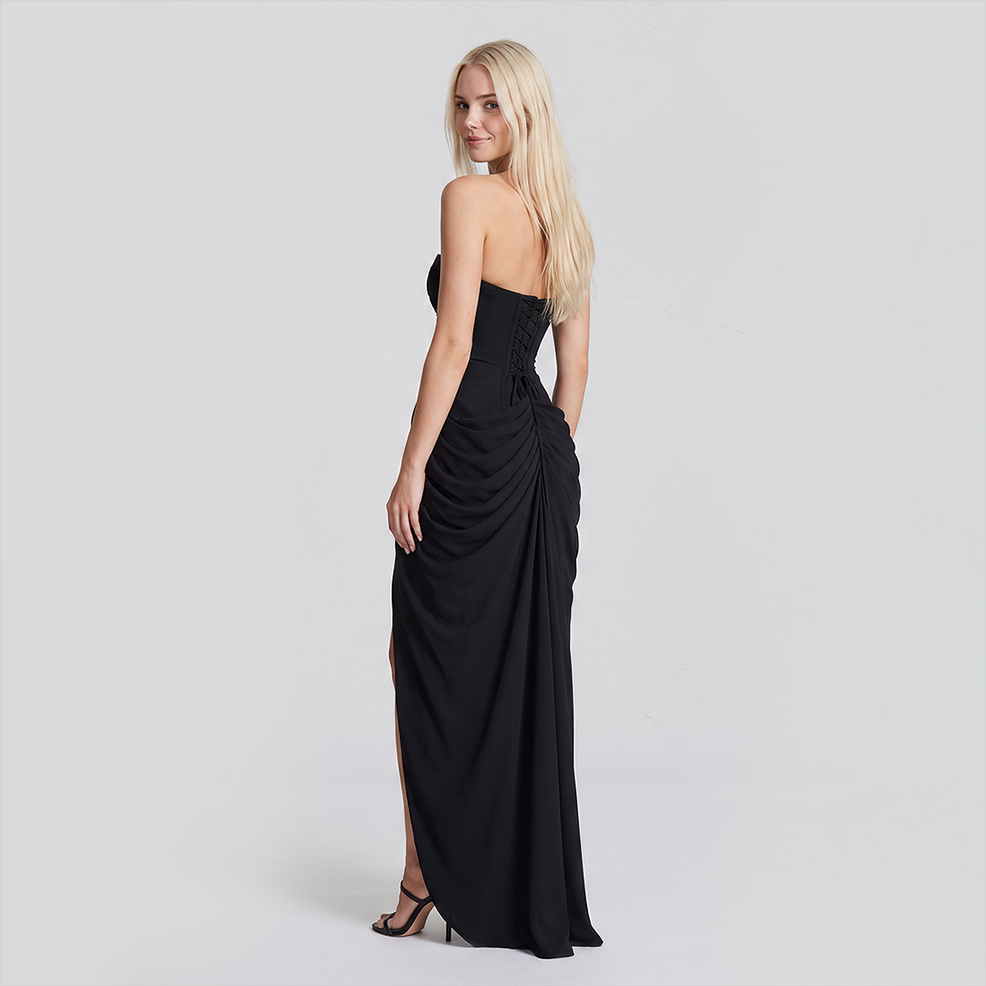 【Formal Evening】 Maxi Bodycon Polyester Chiffon Elegant Off-Shoulder Pleated Backless Slit Dress - MYTHSIS
