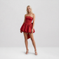 【Party & Event】 Mini Balloon Faux Wool Blend Sexy Strapless Bow Tie-Up Slit Dress - MYTHSIS