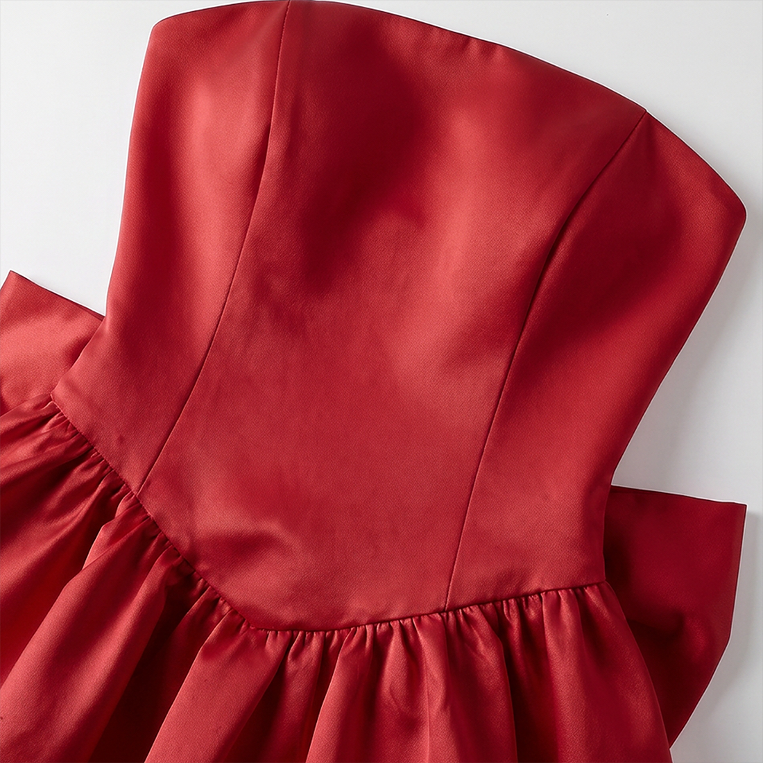 【Party & Event】 Mini Balloon Faux Wool Blend Sexy Strapless Bow Tie-Up Slit Dress - MYTHSIS