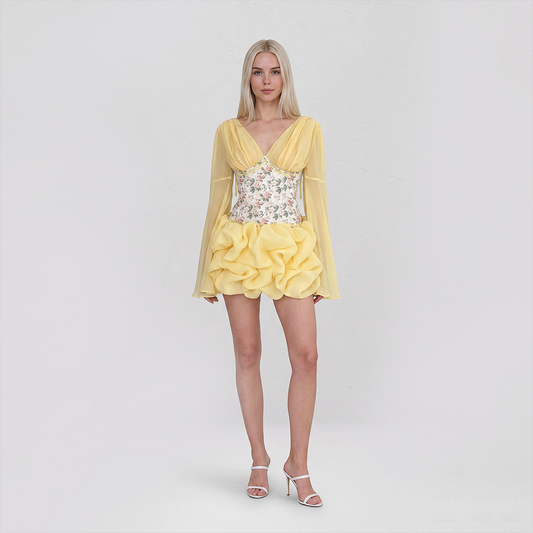 【Party & Event】 Midi Puff Polyester Glam Square Neck Rhinestone Spaghetti Strap Dress - MYTHSIS