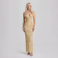 【Party & Event】 Maxi Bodycon Polyester Glam Strapless Lace Spliced Dress - MYTHSIS