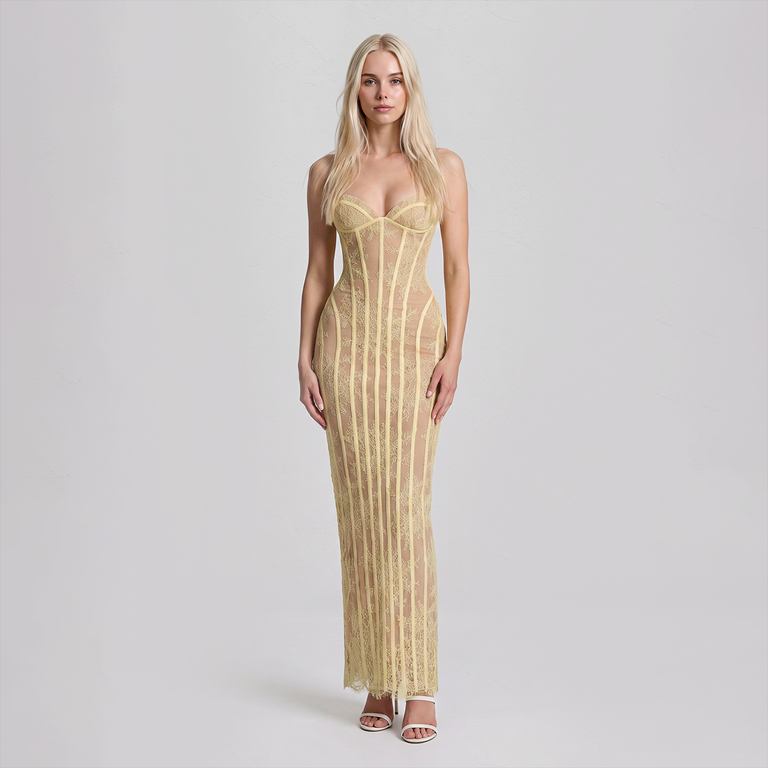 【Party & Event】 Maxi Bodycon Polyester Glam Strapless Lace Spliced Dress - MYTHSIS