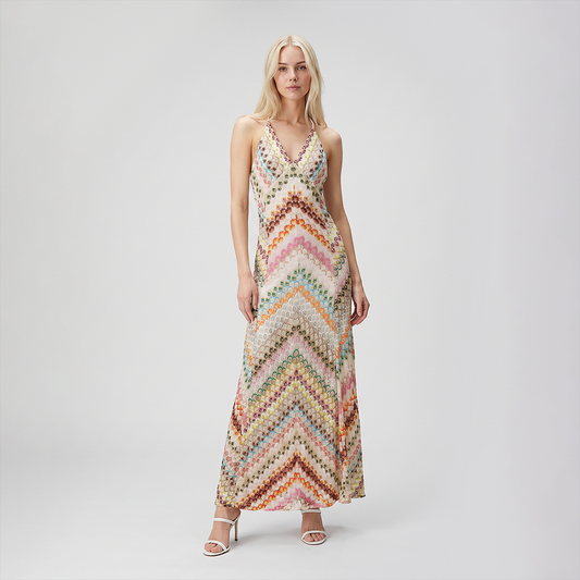【Vacation】 Maxi Slip Polyester Lace Sexy Spaghetti Strap Crochet Geometric Dress - MYTHSIS