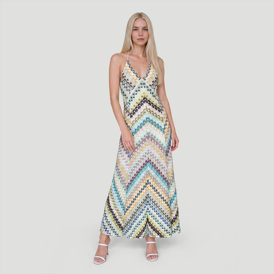 【Vacation】 Maxi Slip Polyester Lace Sexy Spaghetti Strap Crochet Geometric Dress - MYTHSIS