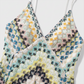 【Vacation】 Maxi Slip Polyester Lace Sexy Spaghetti Strap Crochet Geometric Dress - MYTHSIS