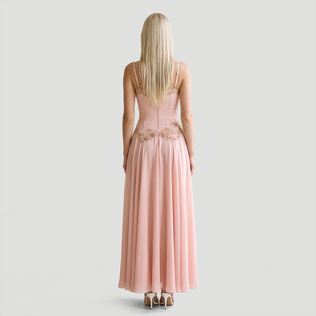 【Wedding Guest】 Maxi Sheath Polyester Sexy Spaghetti Strap Lace Trim Beaded Slit - MYTHSIS