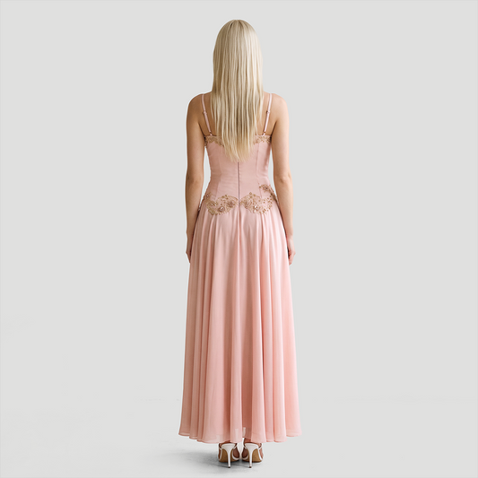 【Wedding Guest】 Maxi Sheath Polyester Sexy Spaghetti Strap Lace Trim Beaded Slit - MYTHSIS