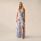 【Wedding Guest】 Maxi Tiered Polyester Chiffon Elegant V-Neck Floral Print Halter - MYTHSIS