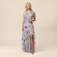 【Wedding Guest】 Maxi Tiered Polyester Chiffon Elegant V-Neck Floral Print Halter - MYTHSIS