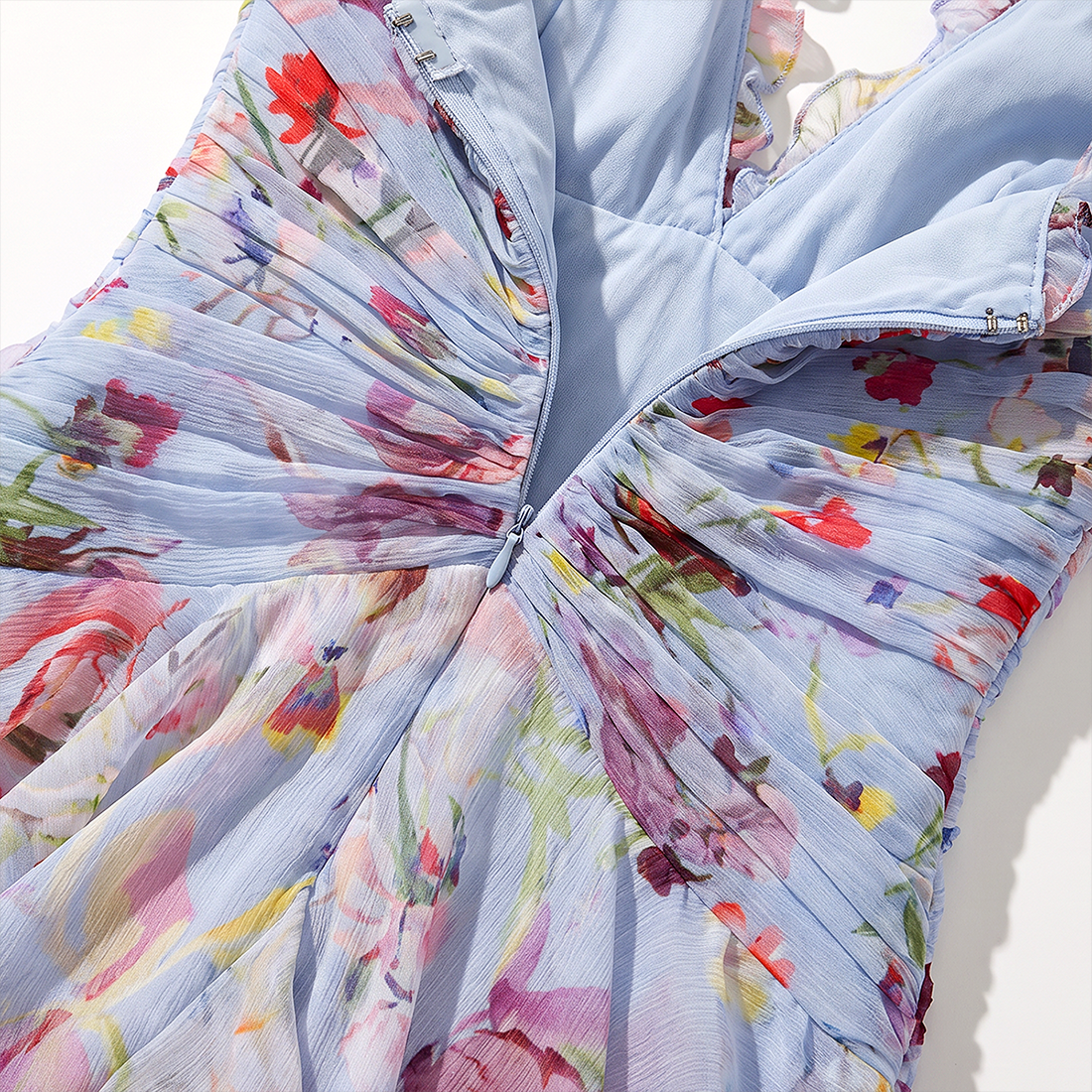 【Wedding Guest】 Maxi Tiered Polyester Chiffon Elegant V-Neck Floral Print Halter - MYTHSIS