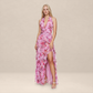 【Wedding Guest】 Maxi Tiered Polyester Chiffon Elegant V-Neck Floral Print Halter - MYTHSIS