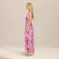 【Wedding Guest】 Maxi Tiered Polyester Chiffon Elegant V-Neck Floral Print Halter - MYTHSIS
