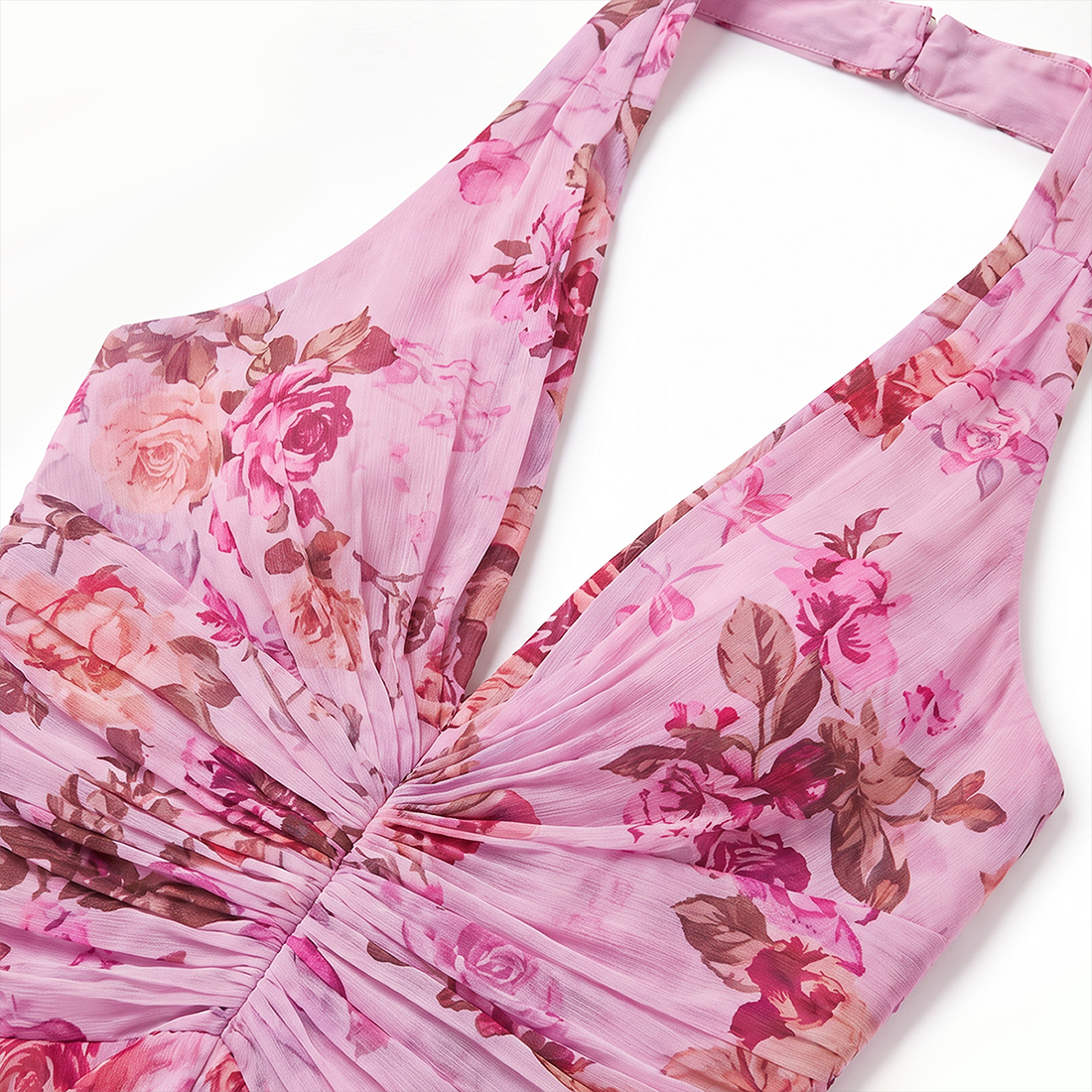 【Wedding Guest】 Maxi Tiered Polyester Chiffon Elegant V-Neck Floral Print Halter - MYTHSIS