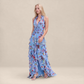 【Wedding Guest】 Maxi Tiered Polyester Chiffon Elegant V-Neck Floral Print Halter - MYTHSIS