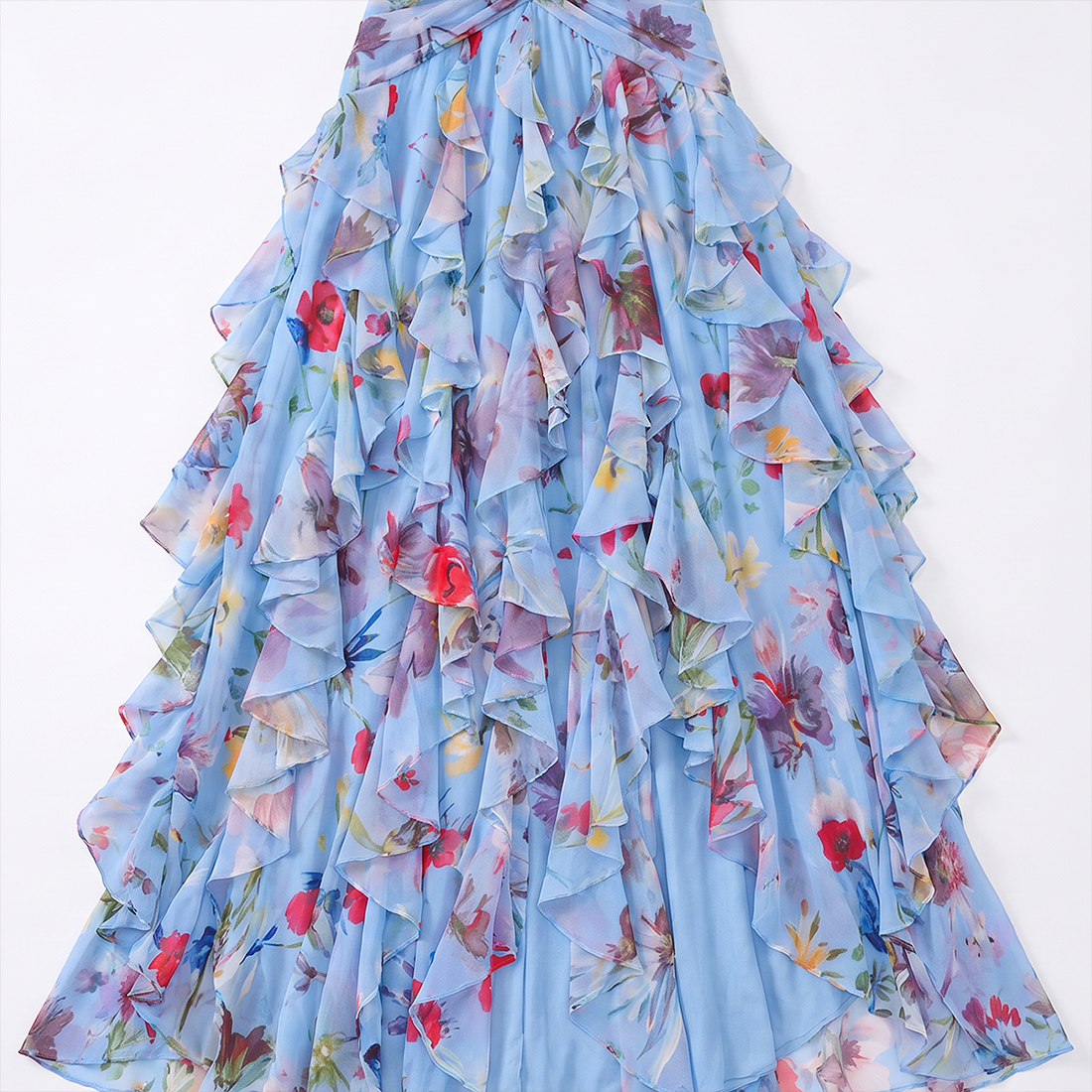 【Wedding Guest】 Maxi Tiered Polyester Chiffon Elegant V-Neck Floral Print Halter - MYTHSIS