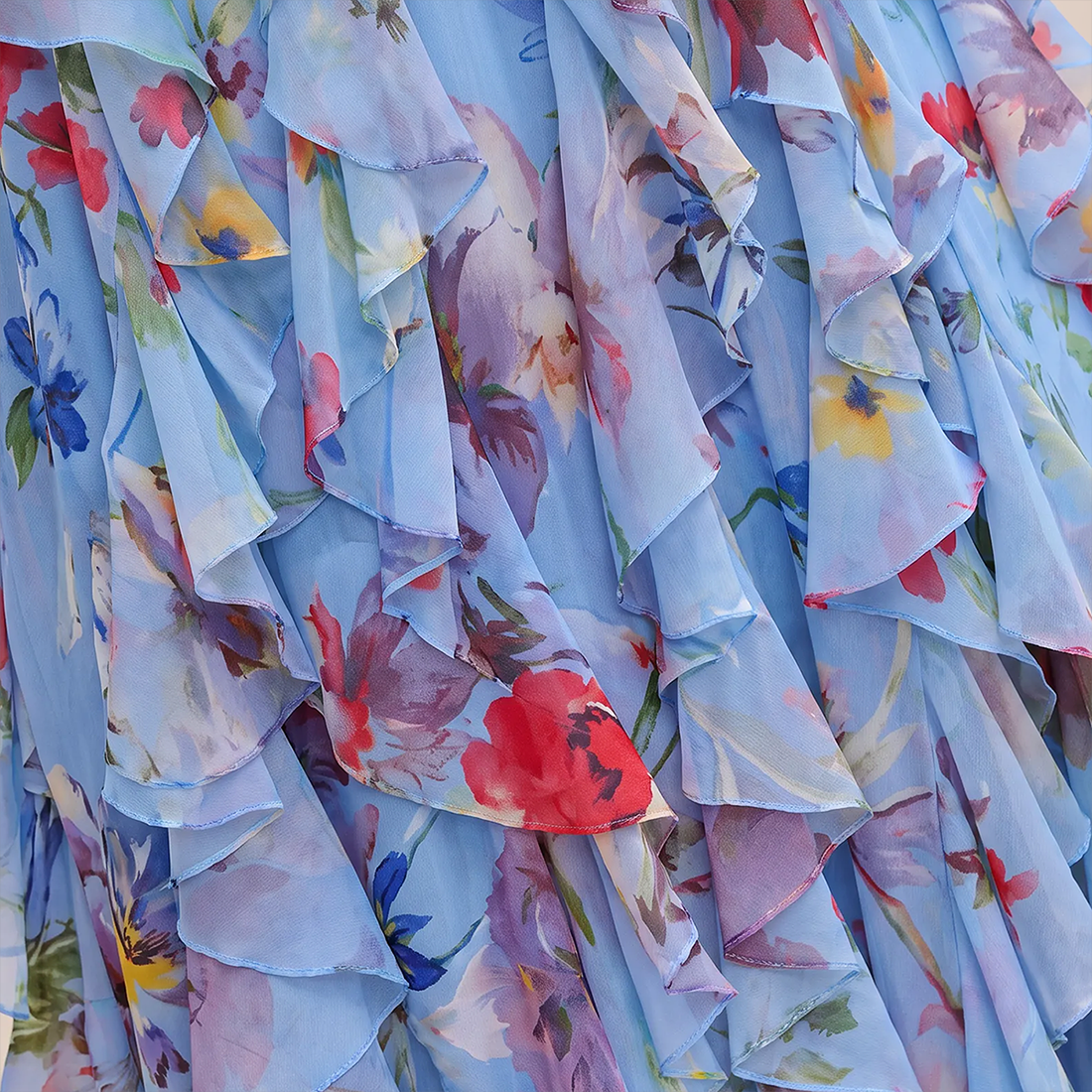 【Wedding Guest】 Maxi Tiered Polyester Chiffon Elegant V-Neck Floral Print Halter - MYTHSIS