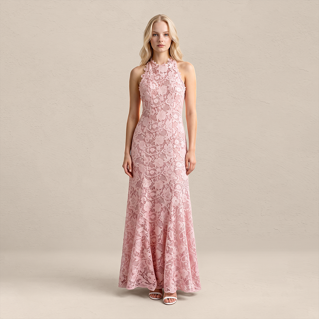 【Wedding Guest】 Maxi Sheath Polyester Glam U-Neck Water-Soluble Lace Applique - MYTHSIS
