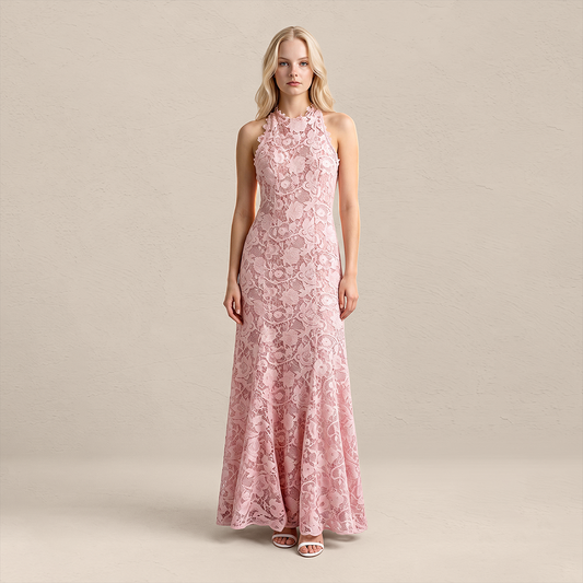 【Wedding Guest】 Maxi Sheath Polyester Glam U-Neck Water-Soluble Lace Applique - MYTHSIS