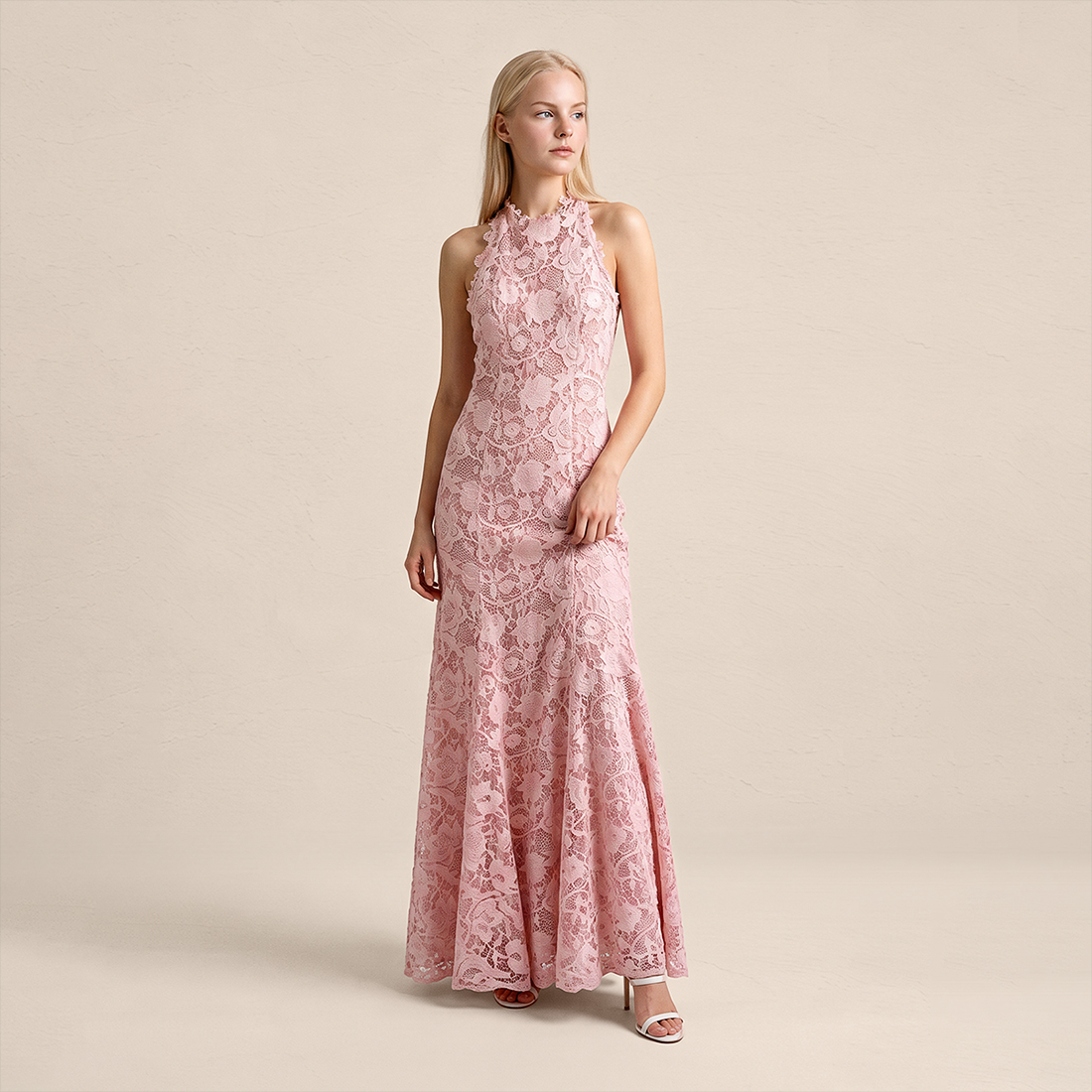 【Wedding Guest】 Maxi Sheath Polyester Glam U-Neck Water-Soluble Lace Applique - MYTHSIS