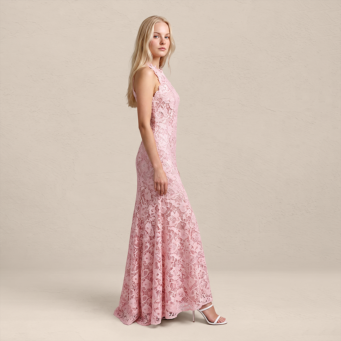 【Wedding Guest】 Maxi Sheath Polyester Glam U-Neck Water-Soluble Lace Applique - MYTHSIS