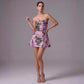 Wholesale Women's Purple Floral Sequin Strapless Mini Party Dress