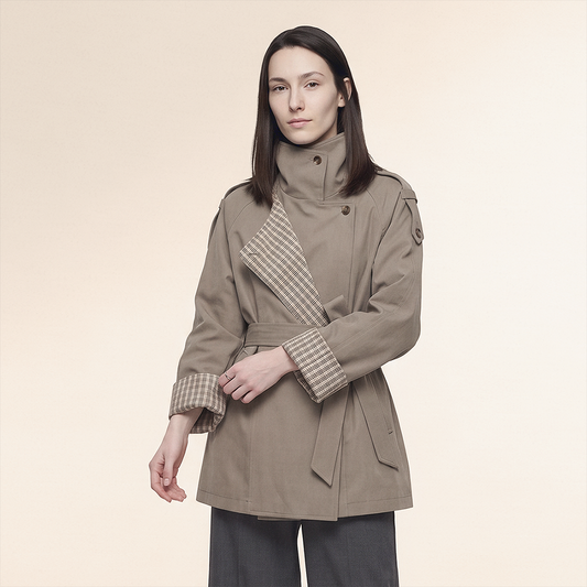 Wholesale Women's Mid-Length Patchwork Trench Coat