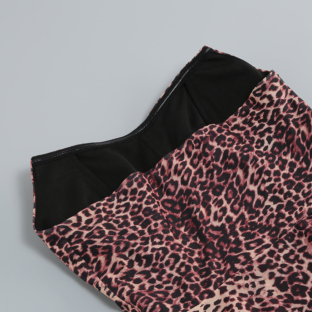Wholesale Women's Leopard-Print Strapless Bodycon Mini Dress