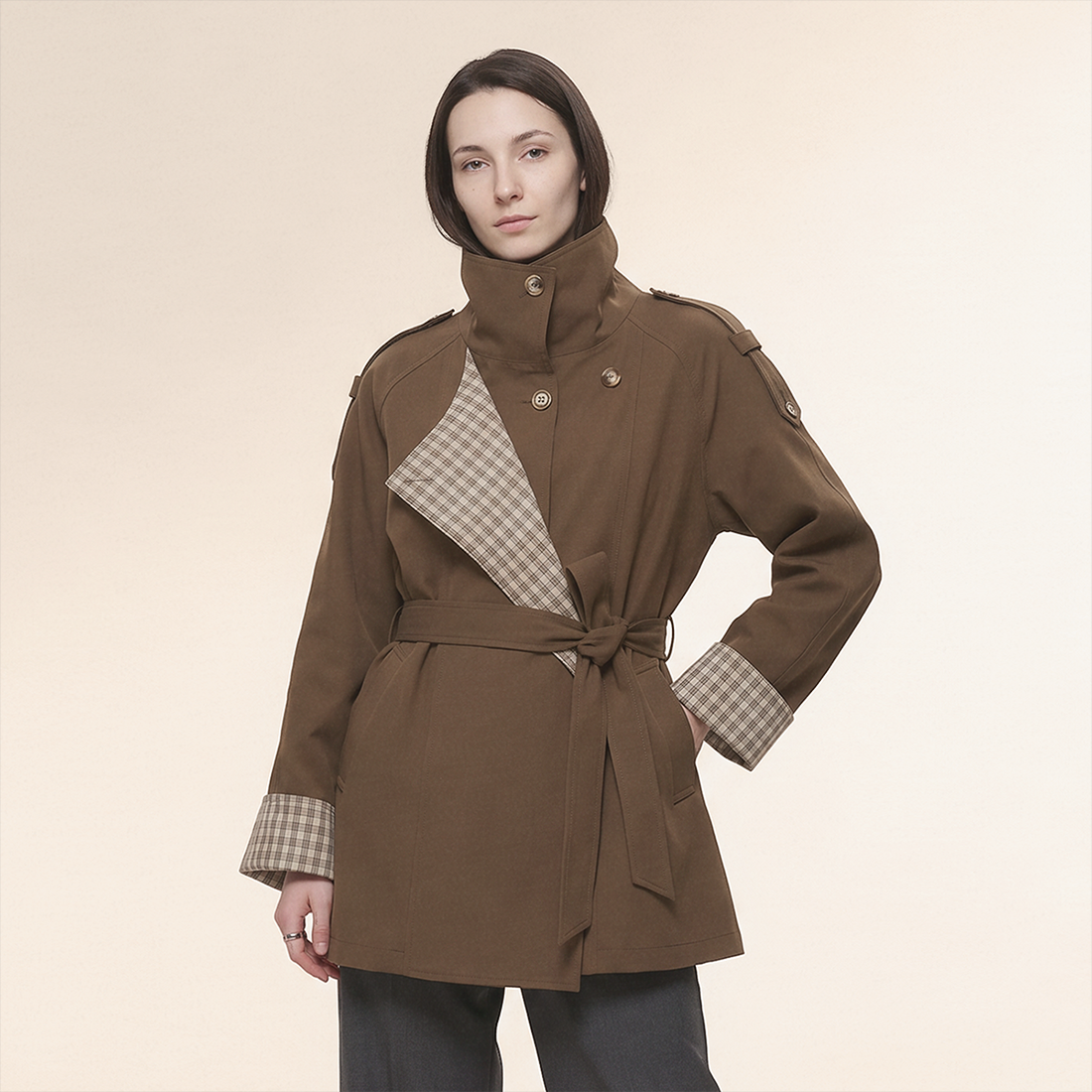 Wholesale Women's Mid-Length Patchwork Trench Coat