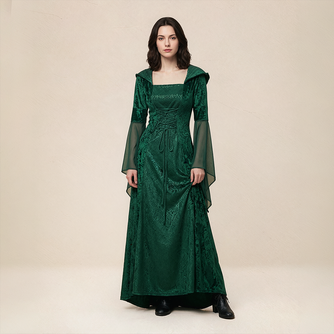 Wholesale Women's Medieval Hooded Witch Costume Long Dress