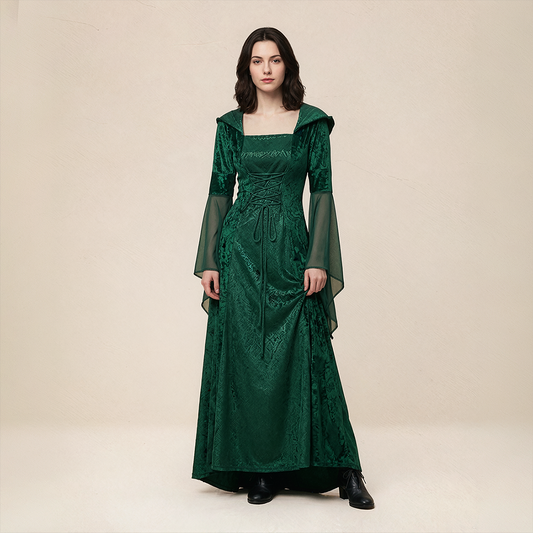 Wholesale Women's Medieval Hooded Witch Costume Long Dress