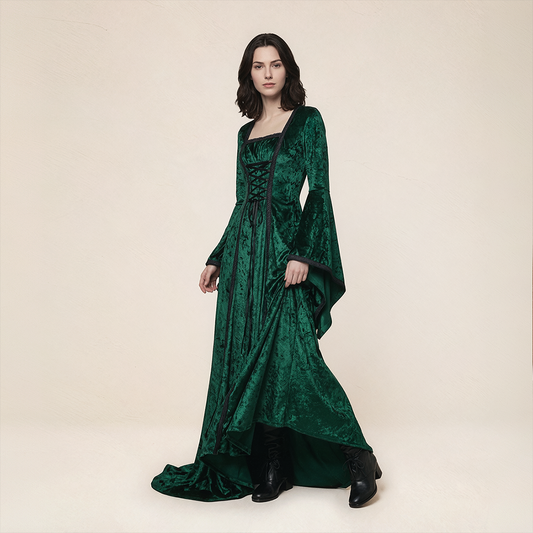 Wholesale Women's Medieval Hooded Velvet Long Costume Dress