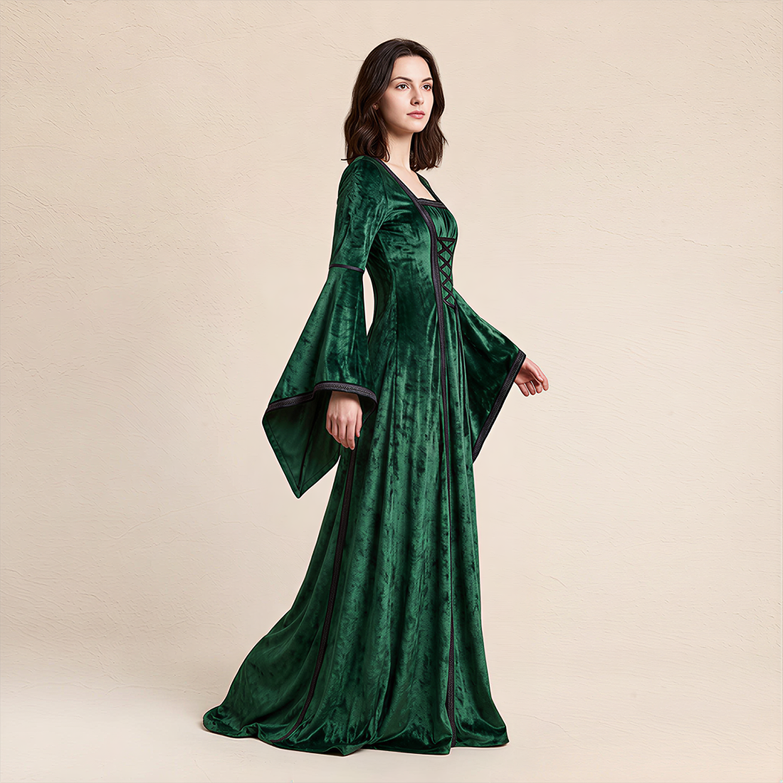 Wholesale Women's Medieval Hooded Velvet Long Costume Dress