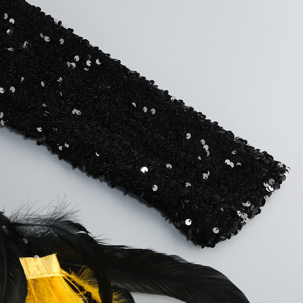 【Party & Event】 Midi Sheath Sequin Polyester Sexy V-Neck Feather Spliced Dress - MYTHSIS