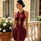 Wholesale Women's Magenta Halter Mini Dress – Crystal Cutout Ruched Bodycon