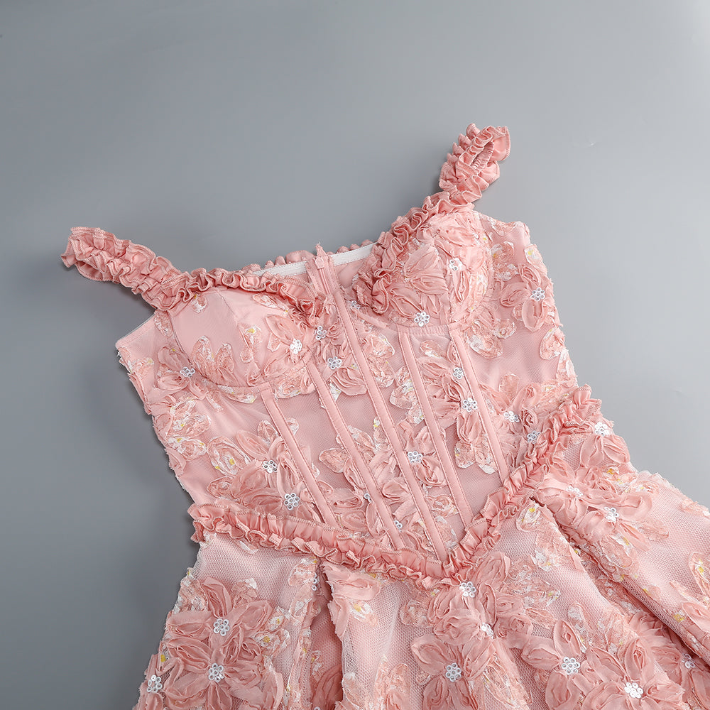Wholesale Women's 3D Floral Ruffle Tutu Mini Dress