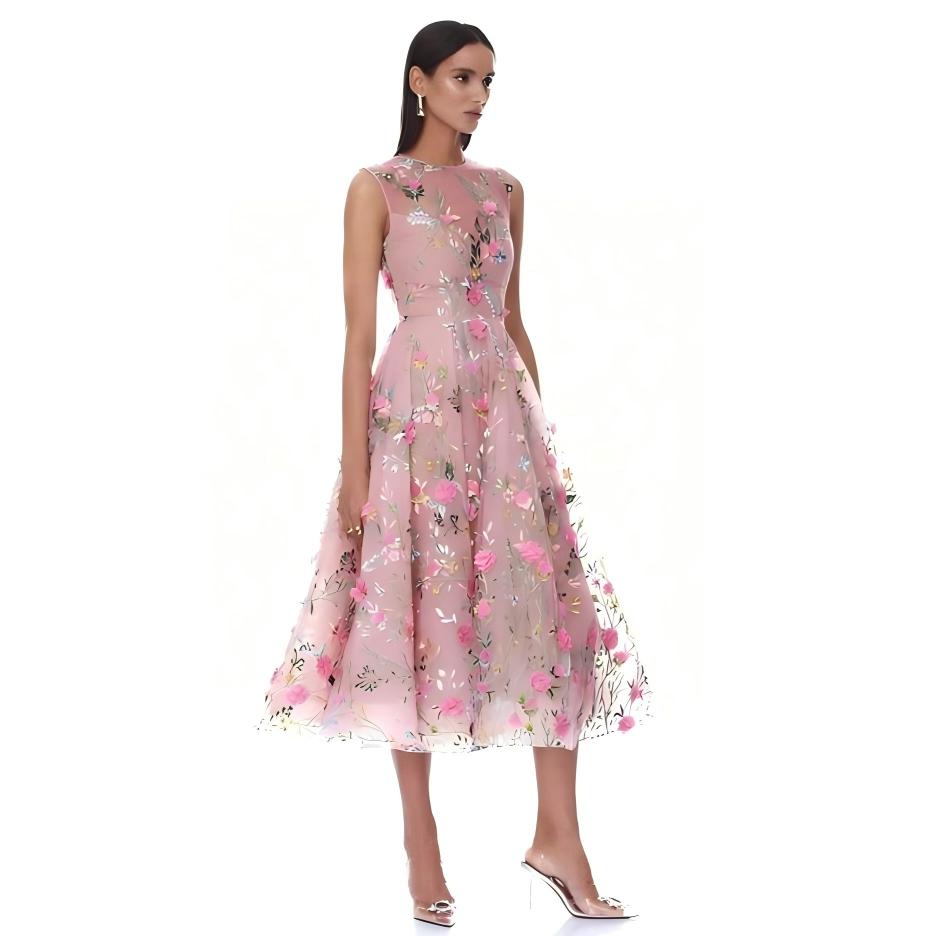 Wholesale Women's 3D Floral Embroidered Mesh Party Evening Dress - XS Women's Clothing