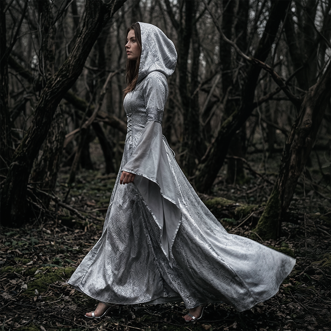 Wholesale Women's Medieval Hooded Witch Costume Long Dress