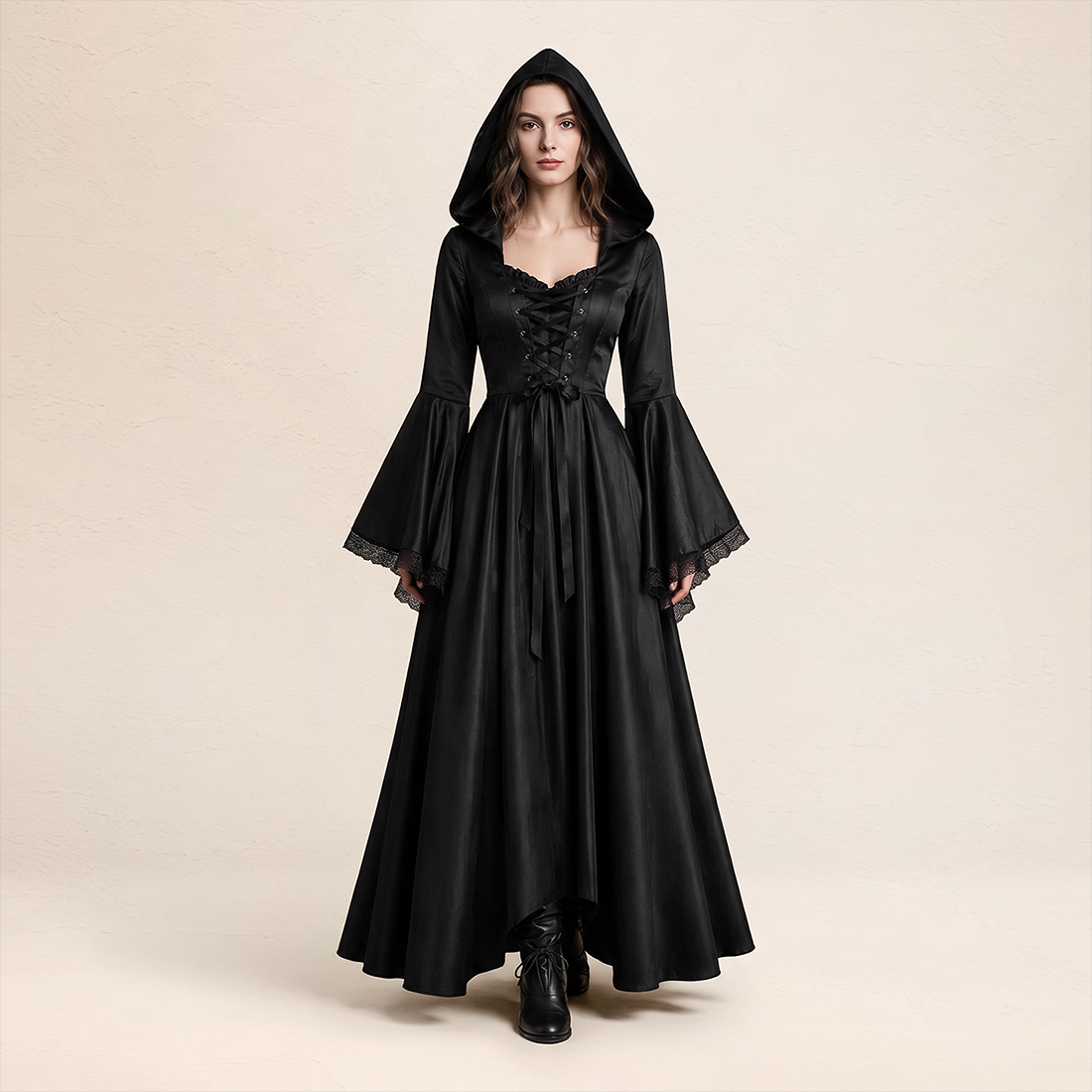 Wholesale Women's Gothic Witch Hooded Halloween Costume Dress