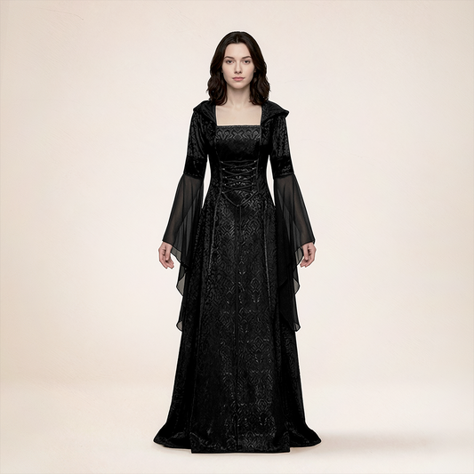 Wholesale Women's Medieval Hooded Witch Costume Long Dress