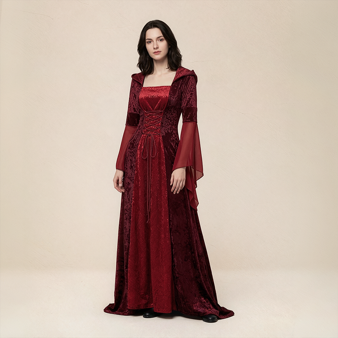 Wholesale Women's Medieval Hooded Witch Costume Long Dress