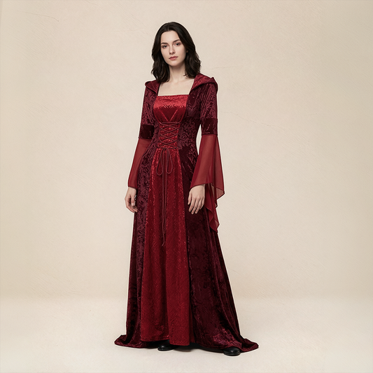 Wholesale Women's Medieval Hooded Witch Costume Long Dress