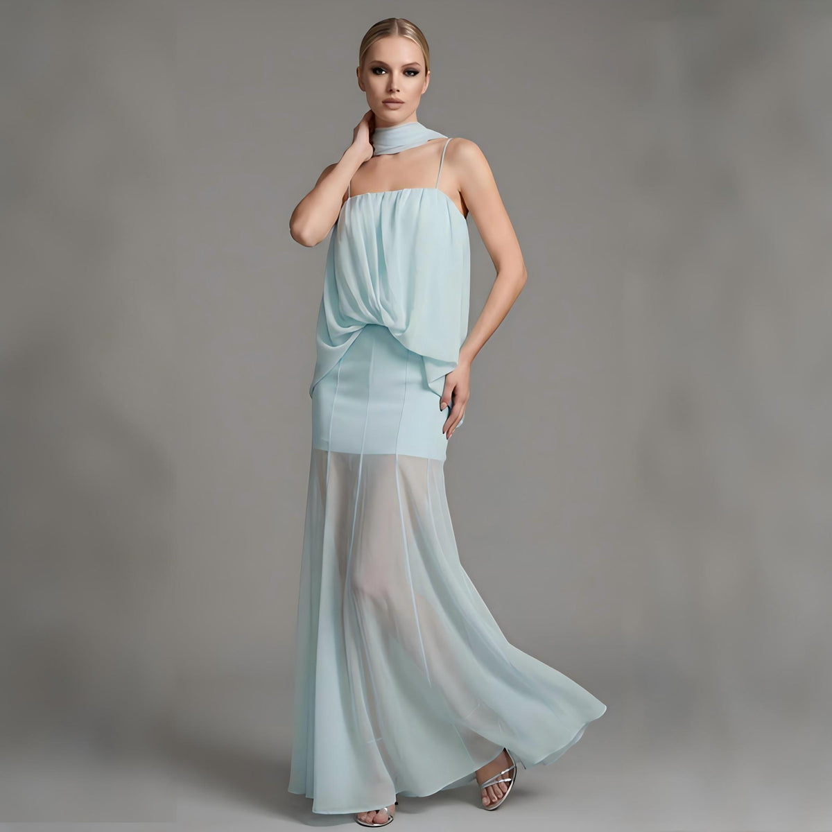 Wholesale Women's Sheer Gauze Ribbon Maxi Dress
