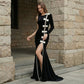 【Party & Event】 Maxi Sheath Velvet Polyester Triacetate Casual Round Neck 3D Flower Bow Slit Dress - MYTHSIS
