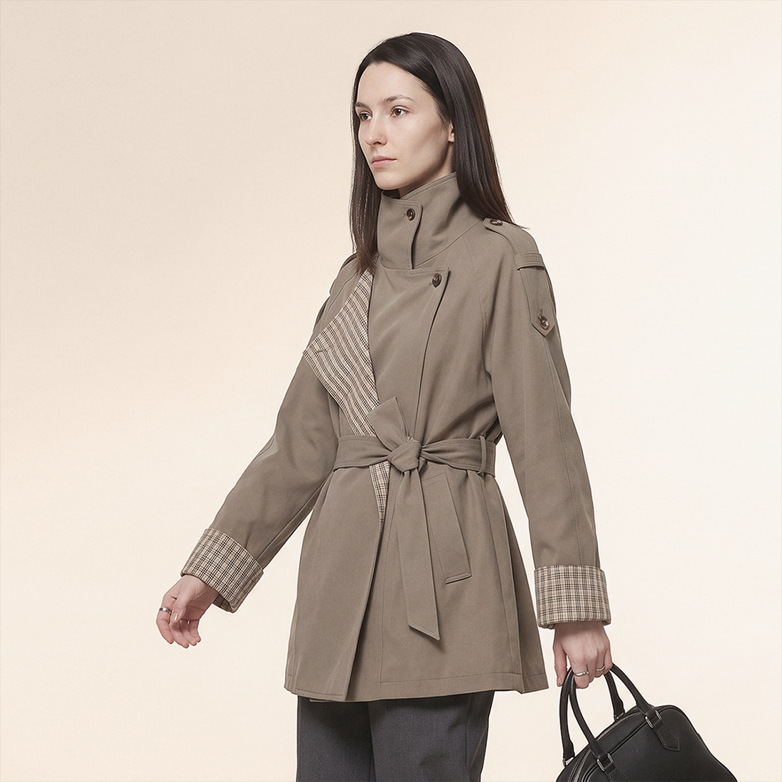 Wholesale Women's Mid-Length Patchwork Trench Coat