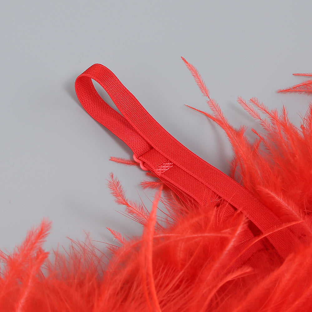 【Party & Event】 Maxi Sheath Polyester Glam Off-Shoulder Feather Spliced Dress - MYTHSIS