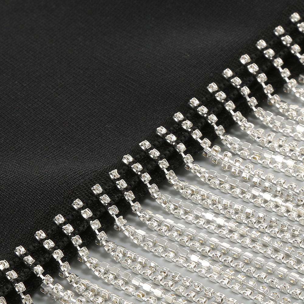 【Party & Event】 Midi Sheath Bandage British Strap Rhinestone Fringe Dress - MYTHSIS